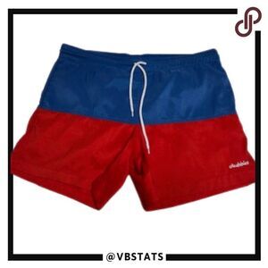 Chubbies‎ Red/Blue Color Block Swim Trunks in Size Medium with Lining